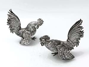 Dutch silver chickens pair of roosters